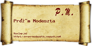Prém Modeszta névjegykártya
